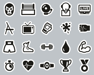 Sticker - Wrestling Sport & Equipment Icons Black & White Sticker Set Big