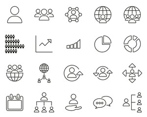 Poster - World Population Icons Black & White Thin Line Set Big