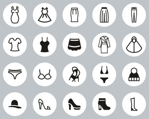 Sticker - Woman s Clothing Icons Black & White Flat Design Circle Set Big