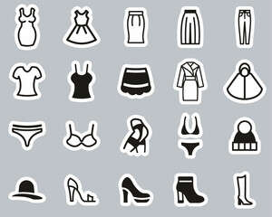 Poster - Woman s Clothing Icons Black & White Sticker Set Big