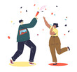 © Iryna Petrenko - Happy couple celebrating holiday event with cracker and confetti. Young man and woman cheering