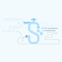 Wall Mural - Cycle of tap water and wastewater imply to S shape as a gimmick of save water. Water management and conservation. Vector illustration outline flat design style.