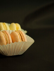 macaroons., , half macaroons, eating, food, eat, piece, tasty, dessert, pastry, cooking, cook, yellows, pink, chocolate, black