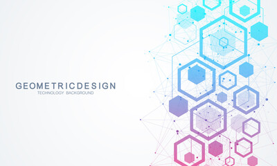 Leinwandbilder - Molecular structure background. Science template wallpaper or banner with a DNA molecules. Asbtract scientific molecule background. Wave flow, innovation pattern. Vector illustration.
