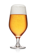 Wall Mural - Glass of light yellow beer isolated on white.