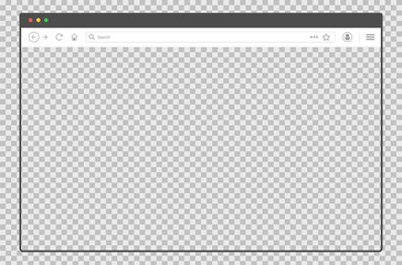 Fototapete - Transparent browser window. Website mockup frame. Editable template of computer browser. Empty desktop dsreen layout. Thin web page frame. Customize background. Vector EPS 10.
