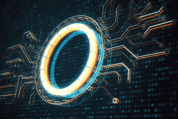 Wall Mural - Glowing digital circle hologram.