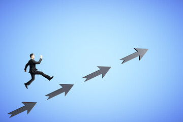 Aufkleber - Businessman in suit runing on black arrows