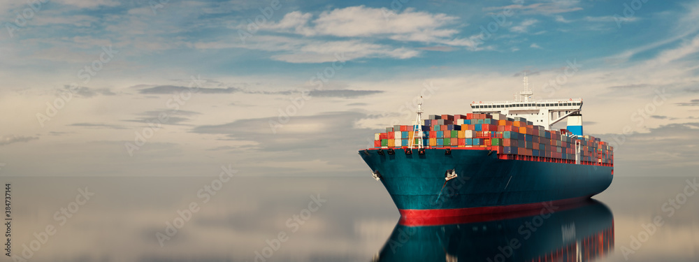 cargo ship in the middle of the sea. - obrazy, fototapety, plakaty 