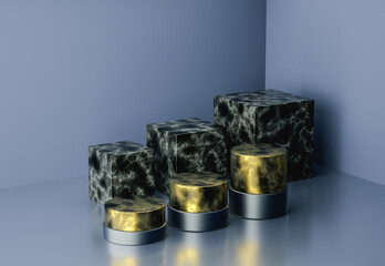 Poster - 3D rendering luxury marble with gold podium geometry. Abstract geometric shape blank podium