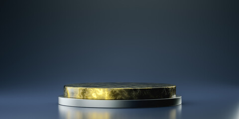 Poster - Black and gold marble cylinder shape of product display, Podium, Pedestal, Stand, 3D Rendering