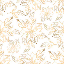 Hand Drawn Seamless Pattern With Golden Bouquet Of Poansettia