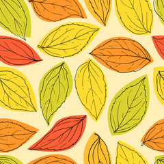 Wall Mural - Beautiful seamless doodle pattern with autumn leaves sketch. design background greeting cards and invitations to the wedding, birthday, mother s day and other seasonal autumn, spring, summer holidays