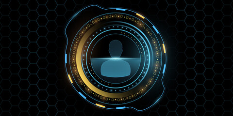 Poster - modern futuristic user interface. scanning human data. glowing yellow and blue ui hud display with c