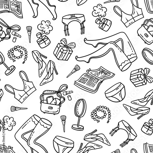 Fotografía Vector pattern on the theme of women things, underwear, lingerie, cabaret