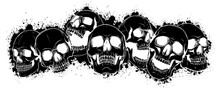 Black Silhouette Vector Skull And Crossbones. Human Skulls And Bones With Shallow Depth Of Field