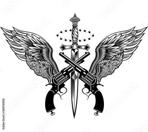 Fotomural Guns and Wings. Knife dagger and Wing Revolvers