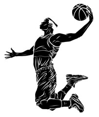 Sticker - Flat design basketball player dunk vector illustration