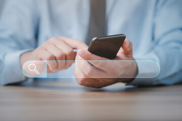 Leinwandbilder - Data Search Technology Search Engine Optimization. male hands are using a smart phone to Searching for information.Using Search Console with your website.