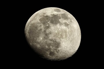 Wall Mural - moon detailed shot in growin almost full, taken at 1600mm focal length, waxing gibbous phase, contra