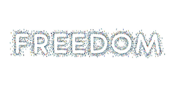 FREEDOM made of lots little people different age and professional background. Crowd, world, citizens, population.
