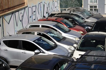 Cars at parking area in Athens, Greece, October 9 2020.