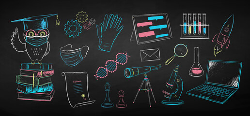 Wall Mural - chalk drawn education set