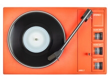 Vintage Cute Orange Record Player Isolated On White