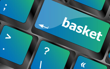 Poster - basket word on keyboard key, notebook computer