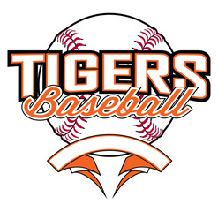 Poster - Tigers Baseball Design With Banner and Ball is a team design template that includes a softball graphic, overlaying text and a blank banner with space for your own information. Great for advertising an