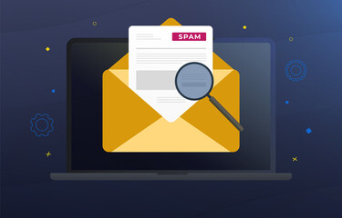 Poster - spam email warning window. spam vector concept illustration. laptop with yellow mail envelope, alert