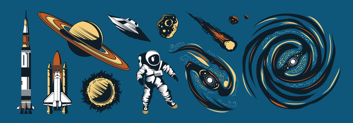 Wall Mural - space color hand drawn set