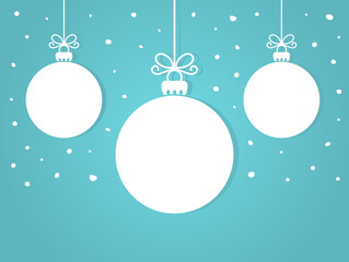 Wall Mural - christmas balls ornaments on blue snowing background.