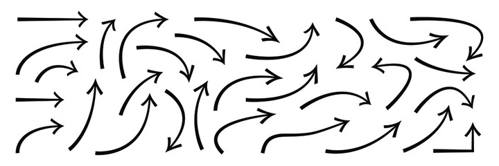 Wall Mural - hand drawn curved arrows . sketch doodle style. collection of vector pointers.