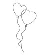 Couple of Hearts shaped balloon. Continuous drawing line art style. Simple minimal sketch flat design. Symbol of love logo vector illustration