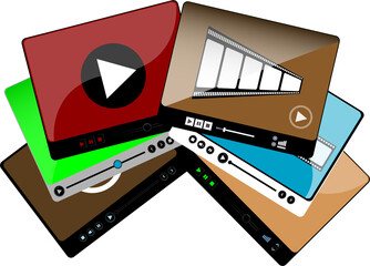 Poster - Modern Video player in flat style. Video player interface template set for web and mobile apps. Media player set.