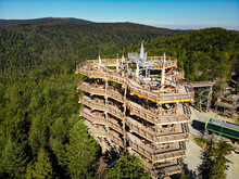 Tree top observation tower in resort town Krynica-Zdroj in summer