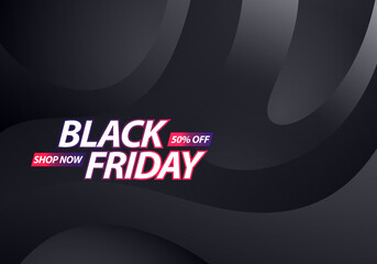 Poster - Black Friday Sale Banner Design. Luxury Black Background with Waves. Dark Vector Advertising Illustration.