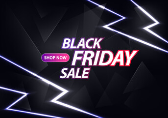 Black Friday Sale Banner Design. Thunderbolts and Text on Dark Background. Vector Advertising Illustration.