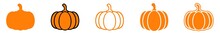 Pumpkin Icon Orange |  Pumpkins Illustration | Autumn Gourd Symbol | Halloween Jack-O-Lantern Logo | Cucurbit Sign | Isolated | Variations