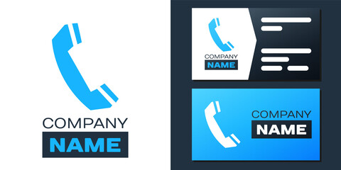 Poster - Logotype Telephone handset icon isolated on white background. Phone sign. Call support center symbol. Communication technology. Logo design template element. Vector.