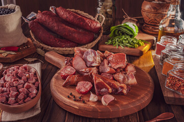 Canvas Print - Ingredients for a typical brazilian meal feijoada