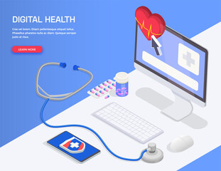 Wall Mural - Computer Health Isometric Background