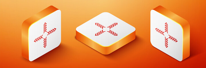 Poster - Isometric Arrows in four directions icon isolated on orange background. Orange square button. Vector.