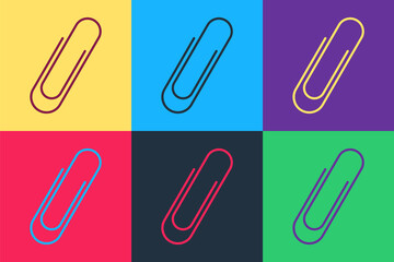 Wall Mural - Pop art Paper clip icon isolated on color background. Vector.