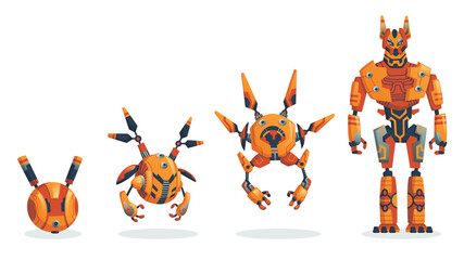 Aufkleber - robots. evolution of robots concept. vector isometric robots from simple single-task machine to mode