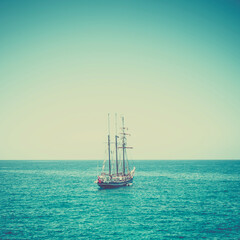 Big sailing ship in blue ocean