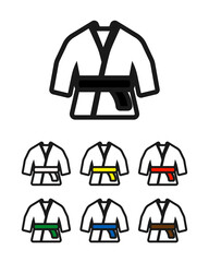 Wall Mural - Karate suit with belt icon set. Clipart image isolated on white background.