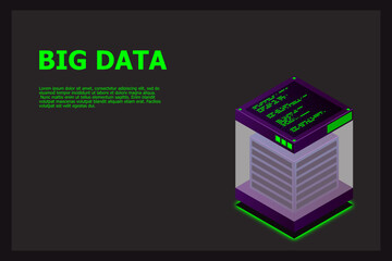 Fototapete - Isometric Digital Technology Web Banner. BIG DATA Machine Learning Algorithms. Analysis and Information. Big Data Access Storage Distribution Information Management and Analysis. Vector illustration