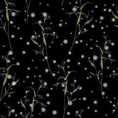 Wall Mural - Seamless floral pattern with Eucalyptus or willow branches under snowflakes.